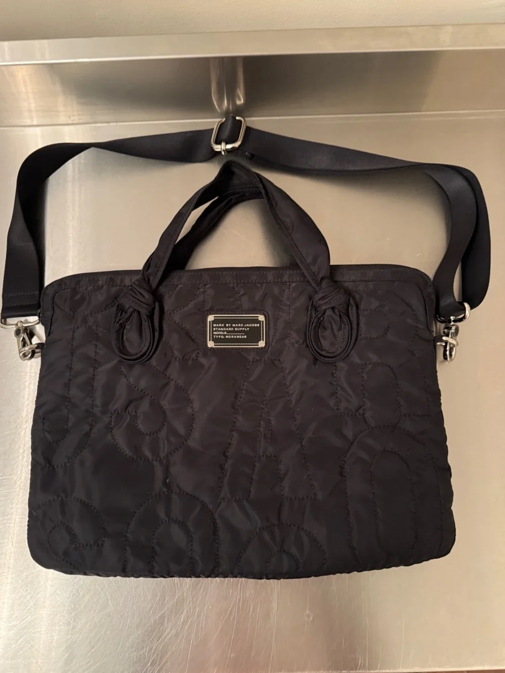 Marc by Marc Jacobs Black Quilted Nylon Laptop Tote with Detachable Strap
